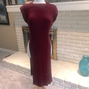Cotton Candy Burgundy Stretch Sweater Short Sleeve Dress, Size S/M